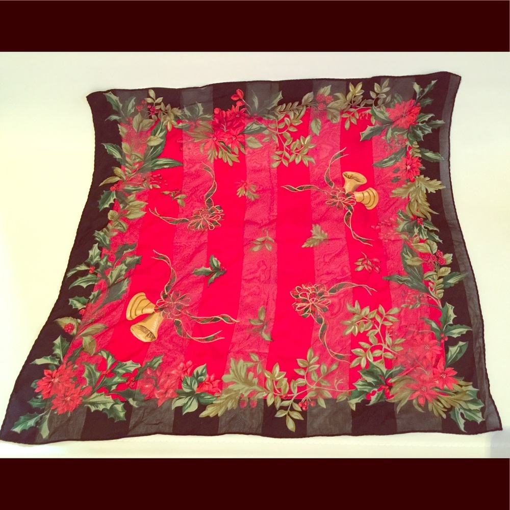 Lenox floral stripe Christmas pattern silk scarf - Picture 4 of 6